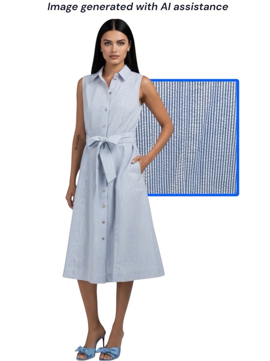 Anne Klein Dresses & Skirts - Anne Klein size 12 seersucker blue white midi shirt dress